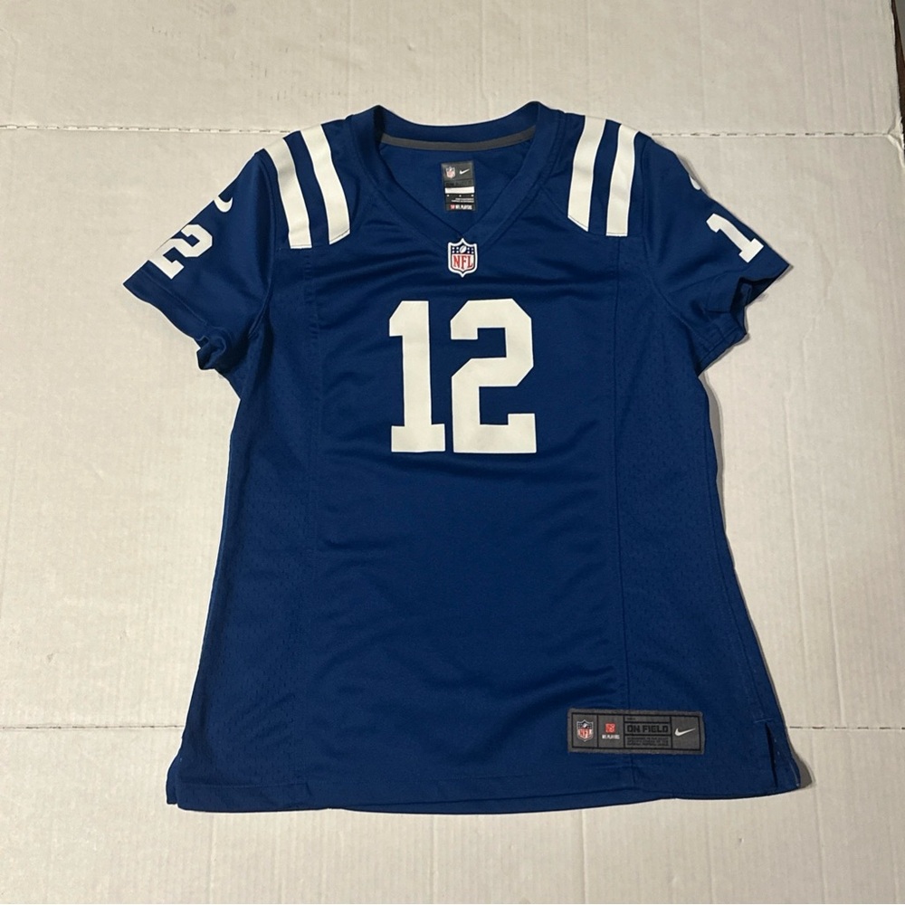 On Field Indianapolis Colts Jersey Womens M Blue White #12 Andrew Luck NFL